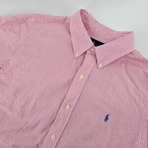 Ralph Lauren Shirt Mens Large Pink Stripe Seersucker Button Down Summer Preppy